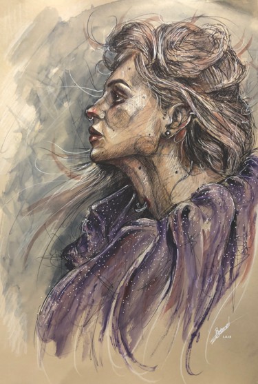 Painting titled "Miss Snort" by William Bernard, Original Artwork, Watercolor