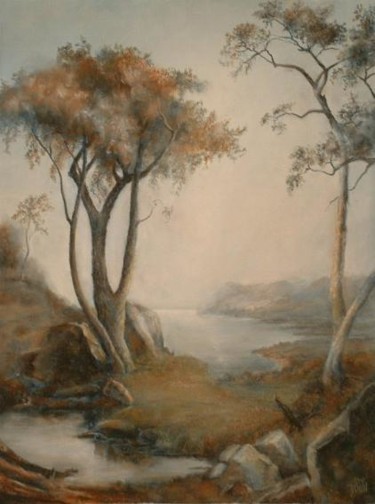 Painting titled "Autumn Shore" by William Dunn, Original Artwork, Oil