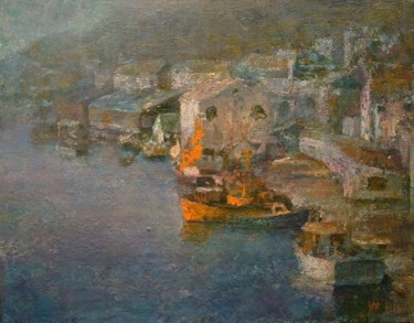 Painting titled "Fishing Village" by William Dunn, Original Artwork