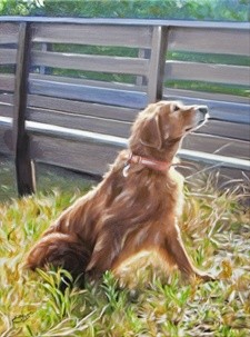 Painting titled "Golden in the Grass" by William Everly, Original Artwork, Oil