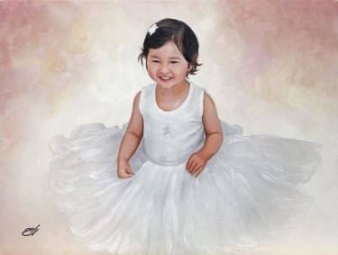 Painting titled "Girl in White" by William Everly, Original Artwork, Oil