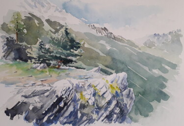 Painting titled "Les Alpes" by Willo, Original Artwork, Watercolor