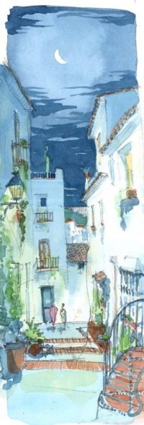 Malerei mit dem Titel "calle nocturna ojén" von Willo, Original-Kunstwerk