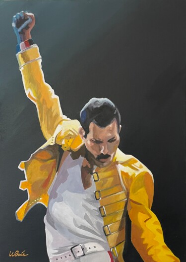 Ζωγραφική με τίτλο "Freddie Mercury" από Willy Porée, Αυθεντικά έργα τέχνης, Ακρυλικό Τοποθετήθηκε στο Ξύλινο φορείο σκελετό