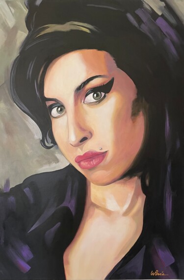 Painting titled "Amy Winehouse" by Willy Porée, Original Artwork, Acrylic Mounted on Wood Stretcher frame
