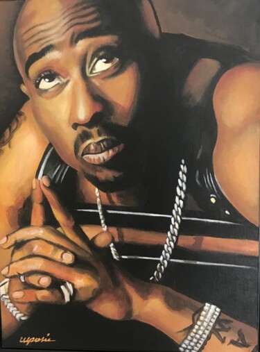 Painting titled "Tupac Shakur" by Willy Porée, Original Artwork, Acrylic Mounted on Cardboard