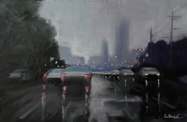 Painting titled "Rainy day" by Willy Porée, Original Artwork, Acrylic Mounted on Wood Stretcher frame