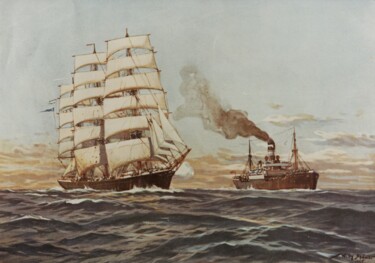 Pintura intitulada "La flotte allemande…" por Willy Stöwer, Obras de arte originais, Óleo