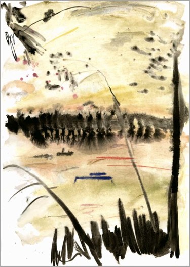 Zeichnungen mit dem Titel "закат на реке  suns…" von Dima Wilms, Original-Kunstwerk, Aquarell