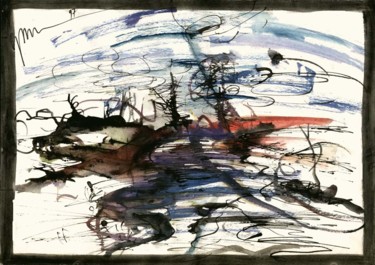 Рисунок под названием "Sunset on the river…" - Dima Wilms, Подлинное произведение искусства, Гуашь