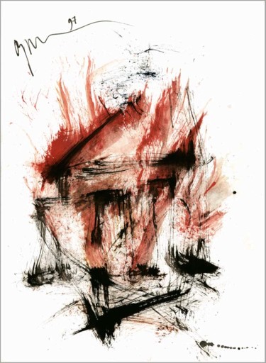 Drawing titled "Incendie  Fire Пожа…" by Dima Wilms, Original Artwork, Gouache