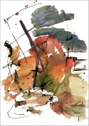 Drawing titled "Coucher du soleil.…" by Dima Wilms, Original Artwork, Gouache