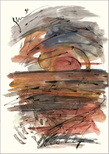 Drawing titled "Coucher du soleil.…" by Dima Wilms, Original Artwork, Gouache