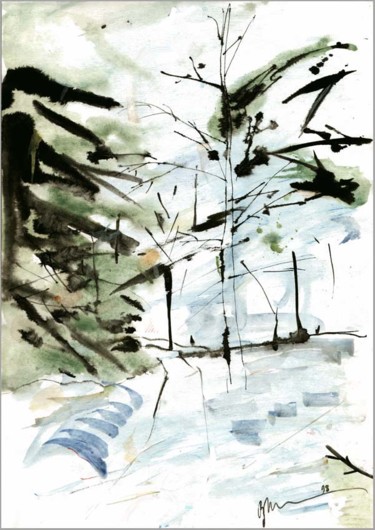 Drawing titled "In the winter in th…" by Dima Wilms, Original Artwork, Gouache
