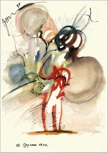 Desenho intitulada "De la série " Trist…" por Dima Wilms, Obras de arte originais, Guache