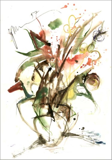 Dessin intitulée "Bouquet-feux d'arti…" par Dima Wilms, Œuvre d'art originale, Gouache