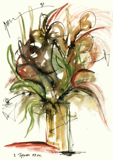 Dibujo titulada "Bouquet De Tristess…" por Dima Wilms, Obra de arte original, Gouache