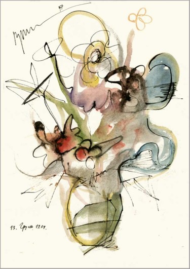 Drawing titled "Bouquet De Tristess…" by Dima Wilms, Original Artwork, Gouache