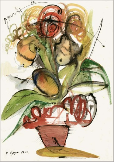 Dessin intitulée "Bouquet De Tristess…" par Dima Wilms, Œuvre d'art originale, Gouache