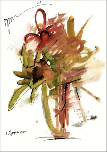 Disegno intitolato "Bouquet De Tristess…" da Dima Wilms, Opera d'arte originale, Gouache