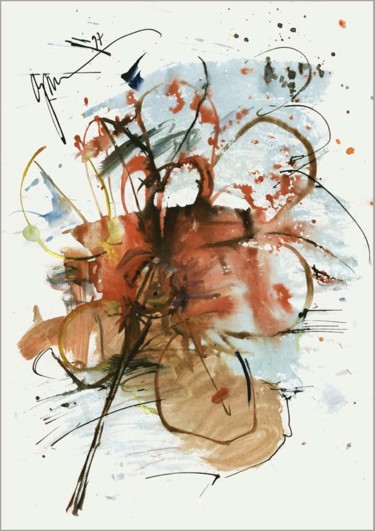 Dessin intitulée "Grande fleur Large…" par Dima Wilms, Œuvre d'art originale, Gouache
