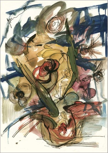 Рисунок под названием "Bouquet et fond Бук…" - Dima Wilms, Подлинное произведение искусства, Гуашь