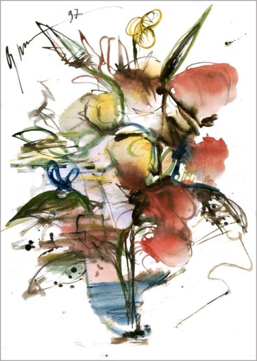 Drawing titled "букет   bouquet 590в" by Dima Wilms, Original Artwork, Watercolor