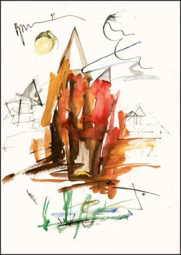 Рисунок под названием "Château-2 Castle-2…" - Dima Wilms, Подлинное произведение искусства, Гуашь