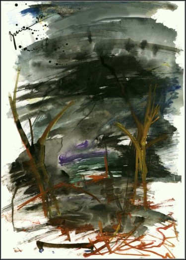 Drawing titled "Paysage Landscape П…" by Dima Wilms, Original Artwork, Gouache