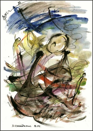 Рисунок под названием "Attente 18.04 Waiti…" - Dima Wilms, Подлинное произведение искусства, Гуашь