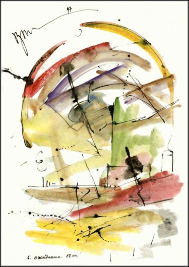 Zeichnungen mit dem Titel "Attente 18.04 Paysa…" von Dima Wilms, Original-Kunstwerk, Gouache