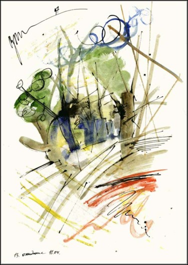 Dessin intitulée "Attente 18.04 Paysa…" par Dima Wilms, Œuvre d'art originale, Gouache