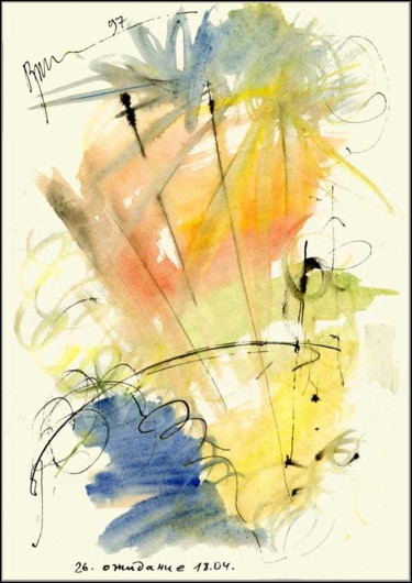 Drawing titled "Attente 18.04 Paysa…" by Dima Wilms, Original Artwork, Gouache