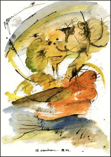 Drawing titled "Attente 18.04 Paysa…" by Dima Wilms, Original Artwork, Gouache