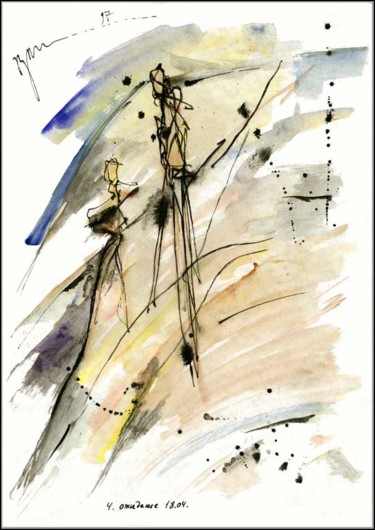 Drawing titled "Attente 18.04 Waiti…" by Dima Wilms, Original Artwork, Gouache