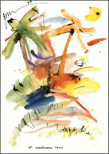 Dessin intitulée "Attente 18.04 Paysa…" par Dima Wilms, Œuvre d'art originale, Gouache