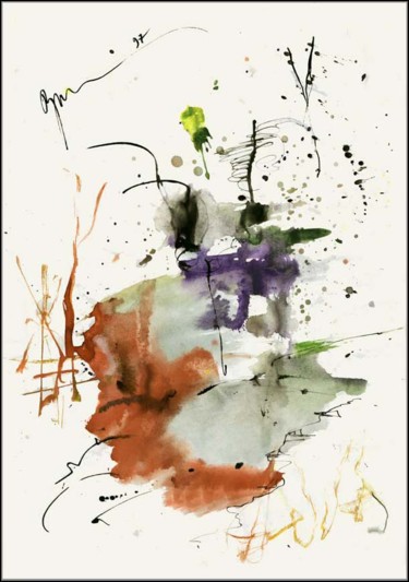 Disegno intitolato "Paysage. Descriptif…" da Dima Wilms, Opera d'arte originale, Gouache