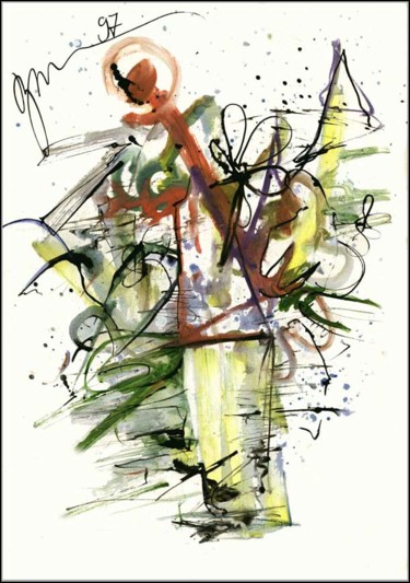 Disegno intitolato "Bouquet dans un ver…" da Dima Wilms, Opera d'arte originale, Gouache