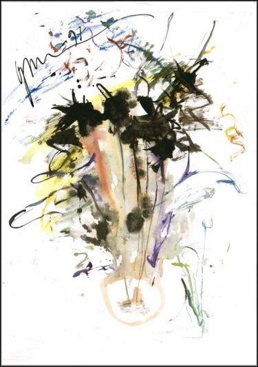 Drawing titled "Bouquet. Fleurs noi…" by Dima Wilms, Original Artwork, Gouache