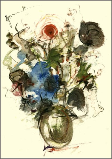 Disegno intitolato "Bouquet. Coléoptère…" da Dima Wilms, Opera d'arte originale, Gouache