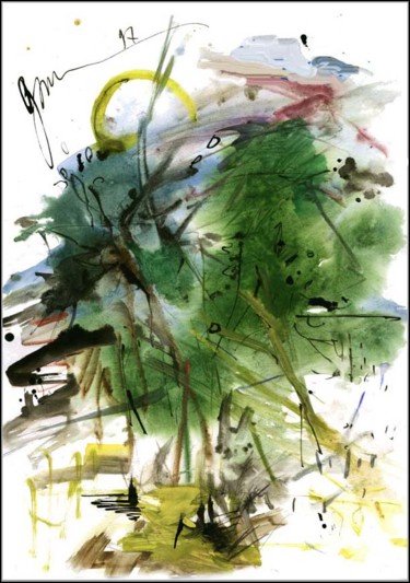 Dessin intitulée "Paysage vert normal…" par Dima Wilms, Œuvre d'art originale, Gouache