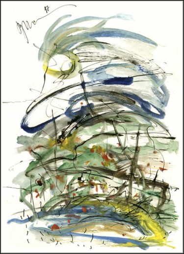 Рисунок под названием "Prairies fleuries Ц…" - Dima Wilms, Подлинное произведение искусства, Гуашь