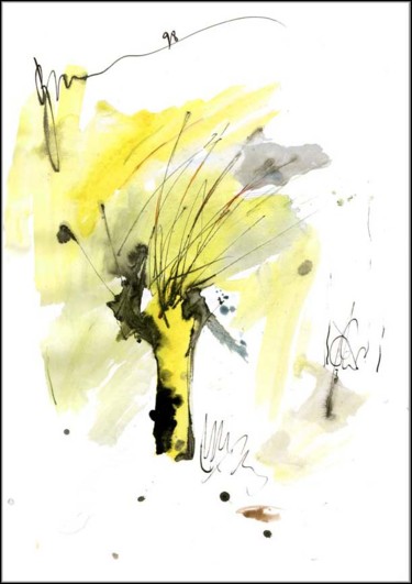 Dessin intitulée "Arbre jaune Желтое…" par Dima Wilms, Œuvre d'art originale, Gouache