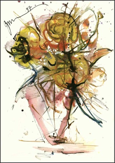 Drawing titled "Букет Три желтых цв…" by Dima Wilms, Original Artwork, Gouache