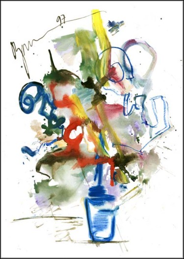 Dessin intitulée "Bouquet Bluebird wi…" par Dima Wilms, Œuvre d'art originale, Gouache
