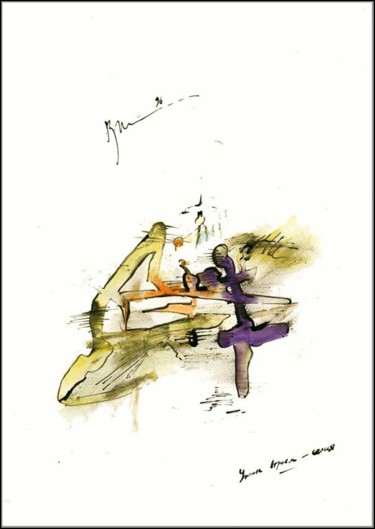 Рисунок под названием "Dîner trio - famill…" - Dima Wilms, Подлинное произведение искусства, Гуашь