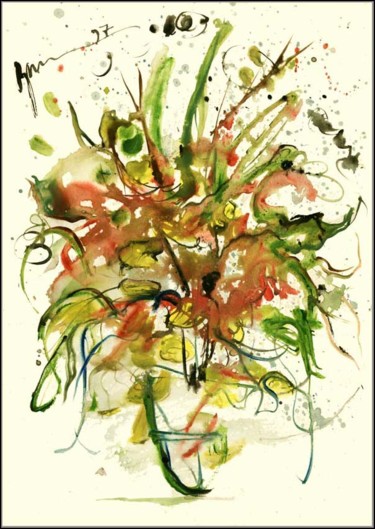 Dessin intitulée "A bouquet of light-…" par Dima Wilms, Œuvre d'art originale, Gouache