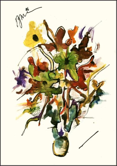 Dessin intitulée "Bouquet. Tropiques…" par Dima Wilms, Œuvre d'art originale, Gouache