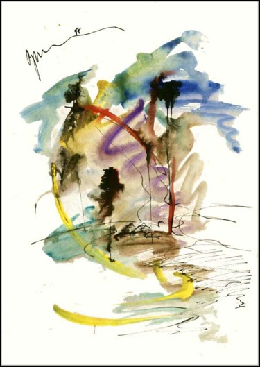 Drawing titled "Paysage. Haute Japo…" by Dima Wilms, Original Artwork, Gouache