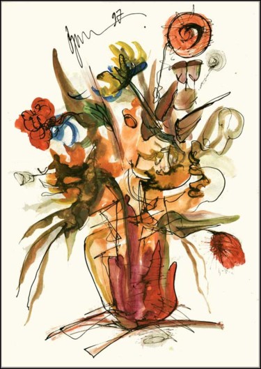 Drawing titled "Bouquet Three Reds,…" by Dima Wilms, Original Artwork, Gouache